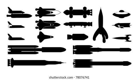 Vector set of different spacecraft, modern, old-fashioned & fiction