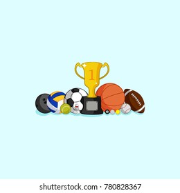 vector set of different sport balls and trophy isolated