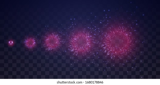 vector set of different stages of a firework explosion on a dark purple background