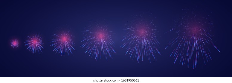 vector set of different stages of a firework explosion on a dark purple background