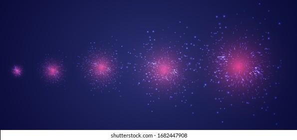 vector set of different stages of a firework explosion on a dark purple background