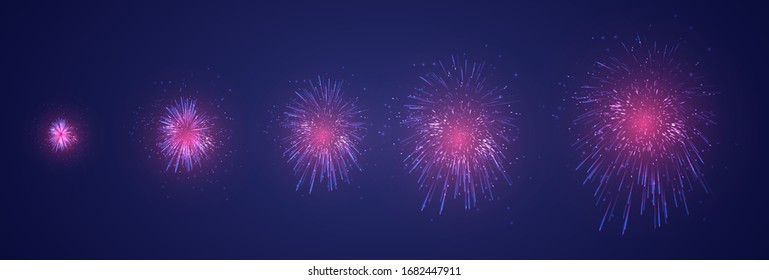 vector set of different stages of a firework explosion on a dark purple background