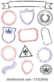 Vector set of different stamps. All objects and details are isolated and grouped. Stamps have a transparent background. They can overlap. Colors are easy to customize.