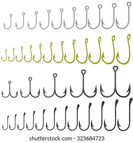 Vector Set of Different Steel Hooks Isolated on White Background