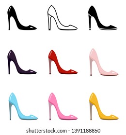 Vector Set of Different Style and Color Women Shoe Icons