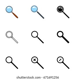 Vector Set of Different Style Magnifer Icons. Zoom in and out.