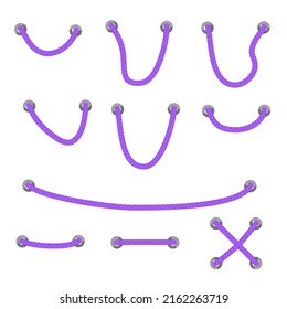 Vector Set Different style purple Rope out from hole, isolated on white
