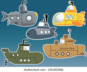 vector set of different submarine cartoon 