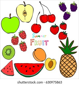 Vector set of different summer fruit and berry