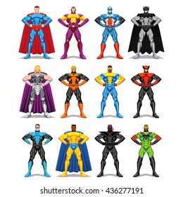Vector Set Of Different Superheroes Isolated On White Background