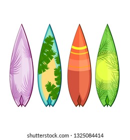 Vector set of different surf boards, vector illustration isolated on white background