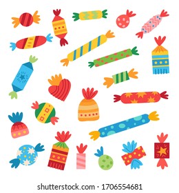 Vector set of different sweets chocolate candy in bright packaging