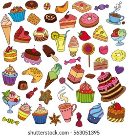 Vector set of different sweets. Sweets icon. Sweets logo. 