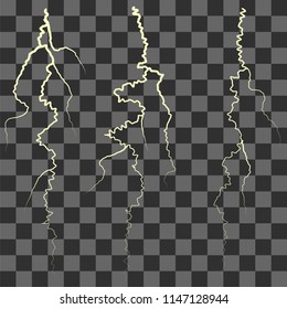Vector Set of Different Thunders on Grey Checkered Background