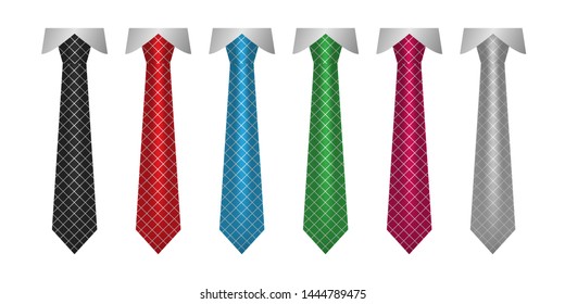 Vector set of different ties isolated on white background.