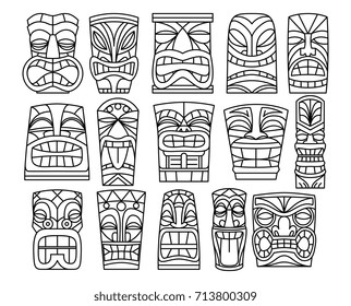 Similar Images, Stock Photos & Vectors of Tiki tribal wooden mask set ...