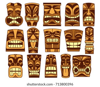 Collection Wooden Tiki Idols Beautiful Color Stock Vector (Royalty Free ...