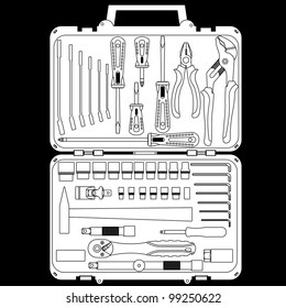 vector set of different tools  in a box