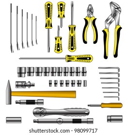 vector set of different tools over white background