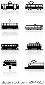 Vector set of different train illustrations or symbols. All vector objects are isolated. Colors and transparent background color are easy to adjust.