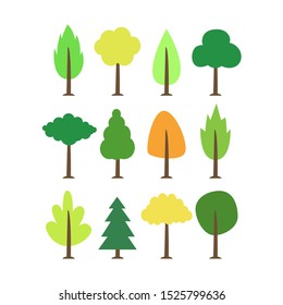 vector set of different trees of different colors isolated on white background.