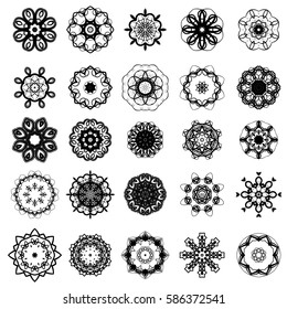 Vector Set of Different Tribal Rosette Tattoo Design Isolated on White Background. Polynesian Design