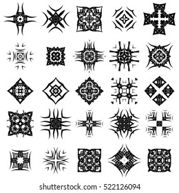 Vector Set of Different Tribal Rosettes Tattoo Design Isolated on White Background. Polynesian Design