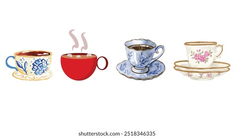 vector set of different type of cups. Teacup isolated on white background.