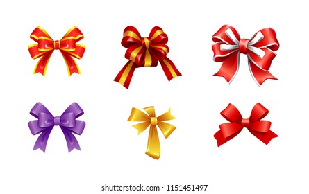 vector set of different types of bows from ribbons for gifts and presents