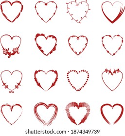 Vector set of different types of decorative hearts.