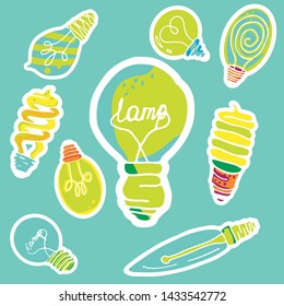 Vector set of different types of light bulbs made in the same style