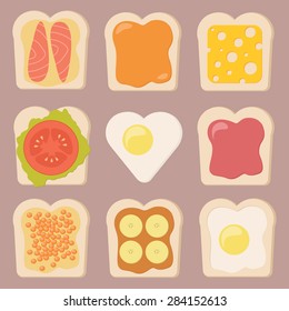 Vector set of different types of toasts