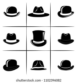 Vector set with different versions of the man`s hats