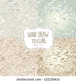 Vector set of different vintage textures in color, collection of old grunge pattern, hand draw background in retro style
