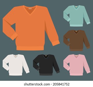 Vector set of different v-neck plain color sweaters for men