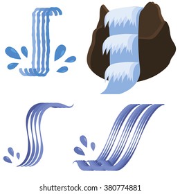Vector Set of Different Waterfalls Icons Isolated on White Background