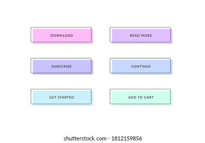 Vector set of different web buttons in modern flat style with outline frame. UI template. 