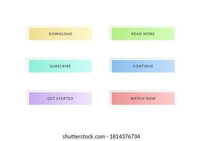 Vector set of different web buttons in modern flat style with gradient and outline frame. UI template. 