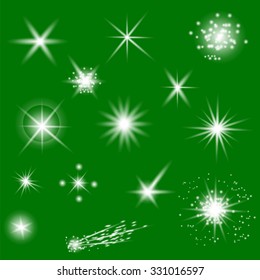Vector Set of Different White Lights Isolated on Green Background