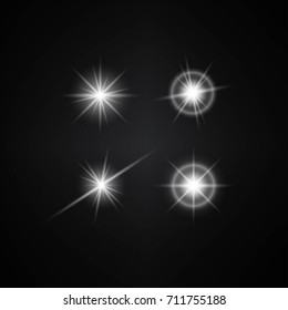 Vector Set of Different White Lights. Different Stars Collection. Star Lights