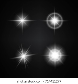 Vector Set of Different White Lights. Different Stars Collection. Star Lights