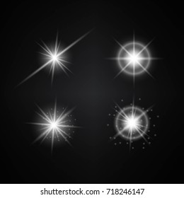 Vector Set of Different White Lights. Different Stars Collection. Star Lights