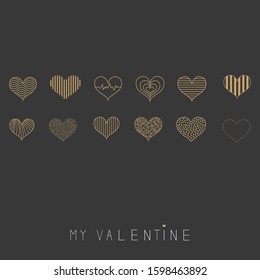 Vector set of different 
whites hearts. Icons for your design. Happy Valentine's Day.