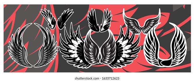 Vector set of different wings for design.