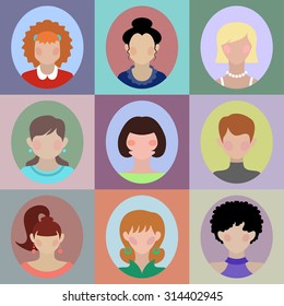 Vector set of different women app icons in flat style