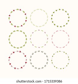 Vector set of different wreathes with flowers and leaves. Floral elements for party invitations, card design
