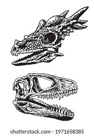 Vector set of dinosaur skulls on white background,paleontological collection