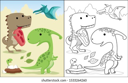 Vector set of dinosaurs cartoon, coloring book or page