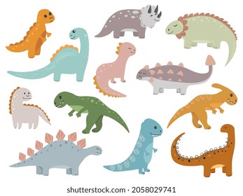 Vektorset mit Dinosauriern im Cartoon-Stil.  Dinosaurier aus der Sammlung in handgezeichnet Cartoon-Stil einzeln auf weißem Hintergrund. Kann für Kinderzimmer, Aufkleber, T-Shirt, Mug und anderes Design verwendet werden.