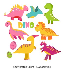 Vector set of dinosaurs. Colorful cute children's illustration is perfect for children's room.